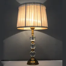 Винтажная Роскошная Настольная лампа с хрустальными шариками E27 для гостиной, спальни, прикроватная серая тканевая лампа, декоративный Настольный светильник 110-220 В