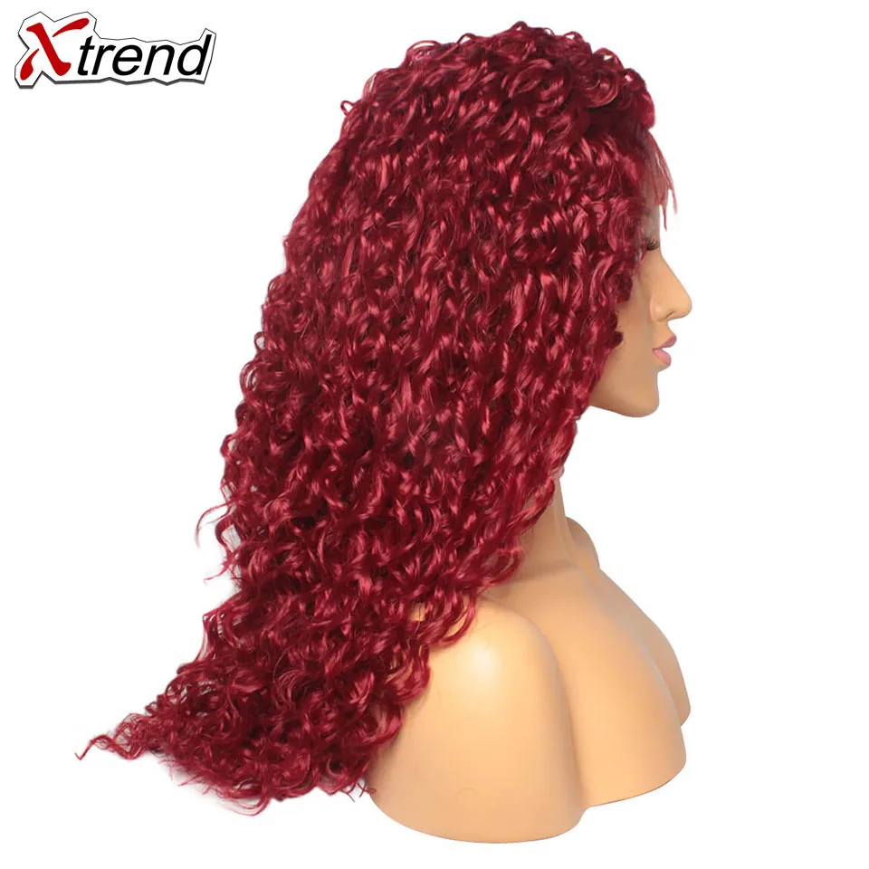 Xtrend синтетический парик на кружеве Черный Красный парики для женщин вьющиеся волосы афро длинные женские Peruca леди 24 дюйма