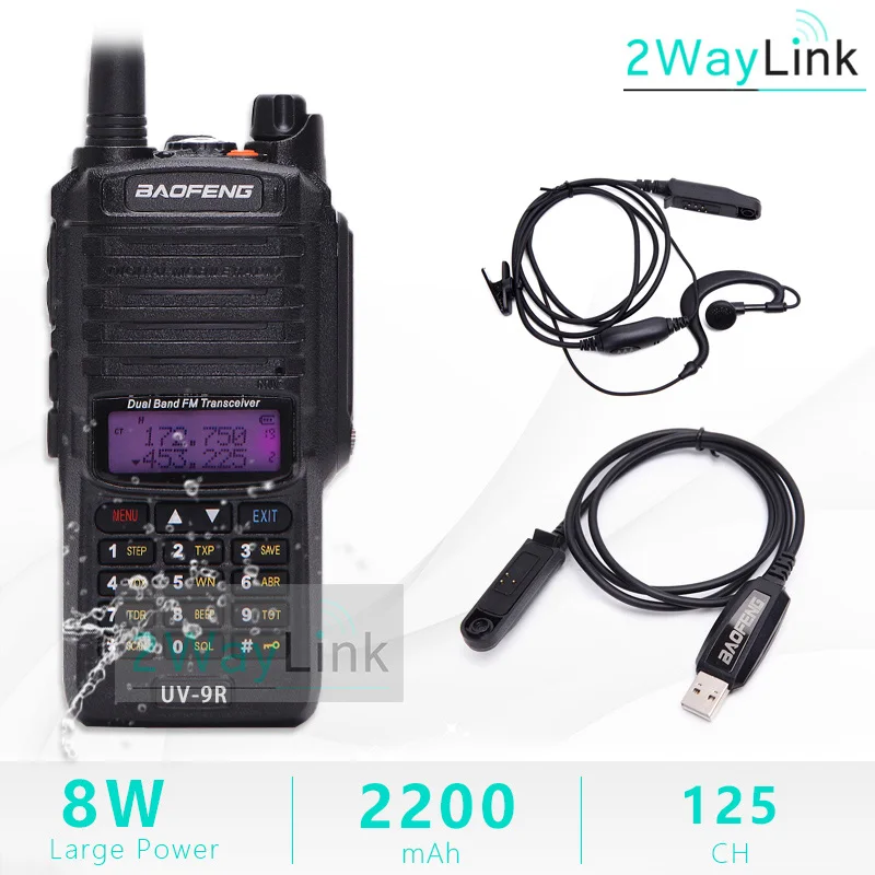 UV-9R плюс антенна Baofeng 8 Вт 10 км Водонепроницаемый IP67 иди и болтай Walkie Talkie “иди и 10 км УФ 9R UV-XR GT-3WP UV-5S UV-5R WP BF-A58 T57 T-57 - Цвет: Add Headset-Cable