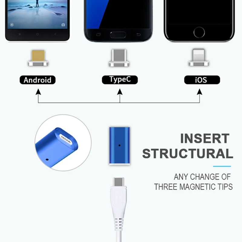 Адаптер типа C с разъемом для быстрой зарядки Магнитный адаптер для iPhone Lightning Android type C Micro USB 2,0 устройство для Micro USB кабель