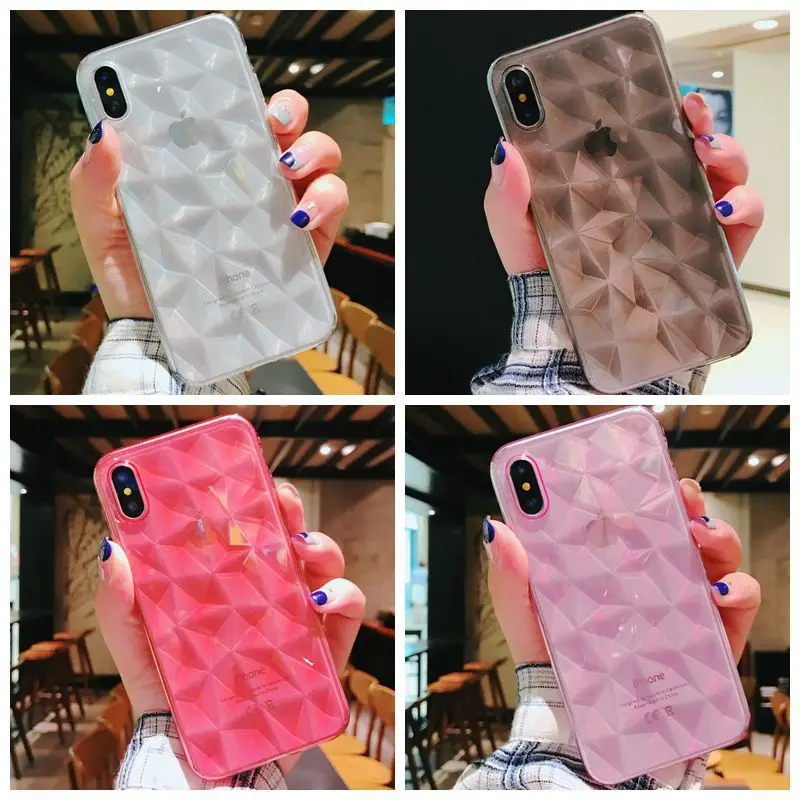 3D Diamond Texture Phone Cases For iPhone8 6 7 8 8Plus Case Transparent Silicone Cover iPhone X XR XS MAX 6S Plus Capa | Мобильные