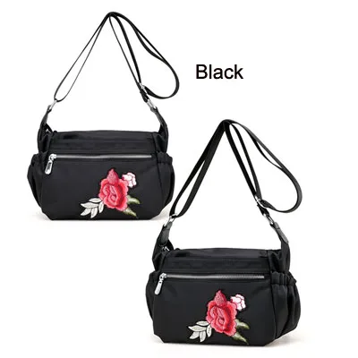 Женские сумки-мессенджеры, женская сумка для отдыха, Сумка с вышитыми розами, женская сумка на плечо Z414 - Цвет: Black