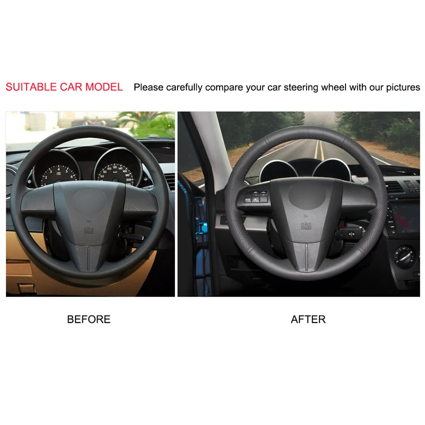 Черный кожаный чехол на руль для Mazda 3 Axela Mazda 5 Mazda 6 CX-7 CX-9 MAZDA SPEED3(US) 2010-2013