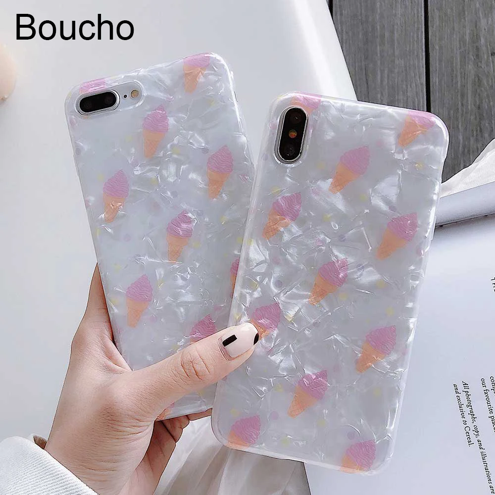 Boucho Phone Cases For iphone XS MAX XR X Fashion Conch Shell Colorful ice Cream Case 8 7 6 6S Plus Soft |