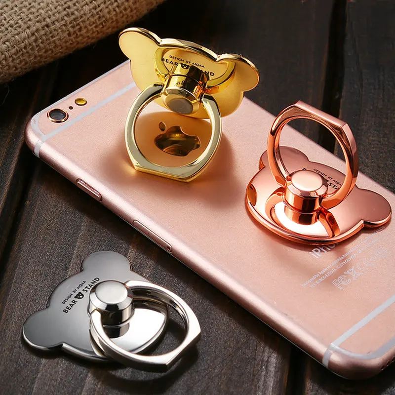 

Luxury metal Bear Mobile Phone Socket Holder Universal Expanding Degree Rotation Finger Ring Holder Bracket Stand Accessories