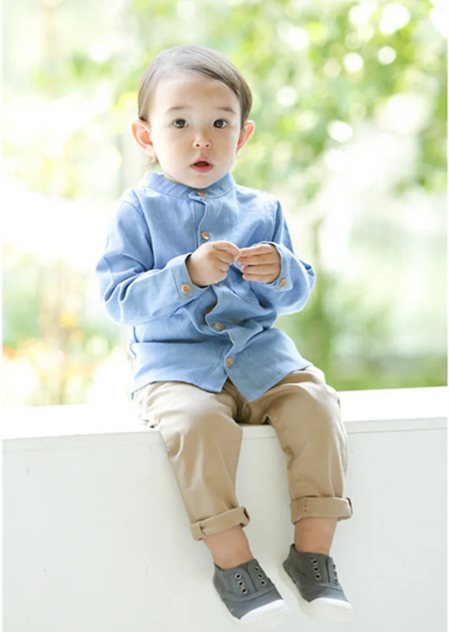 Повседневные хлопковые джинсы с длинными рукавами для маленьких мальчиков синие рубашки модная весенне-осенняя рубашка для мальчиков от 2 до 6 лет