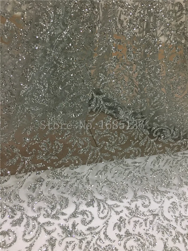 

Новый дизайн, склеенный Блестящий французский тюль, кружевная ткань, H-80508, склеенный блеск, африканская кружевная ткань серебристого цвета