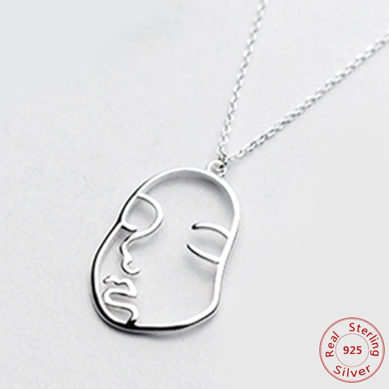 Unique 925 Sterling Silver Chain Trendy Temperament Abstract Human Face