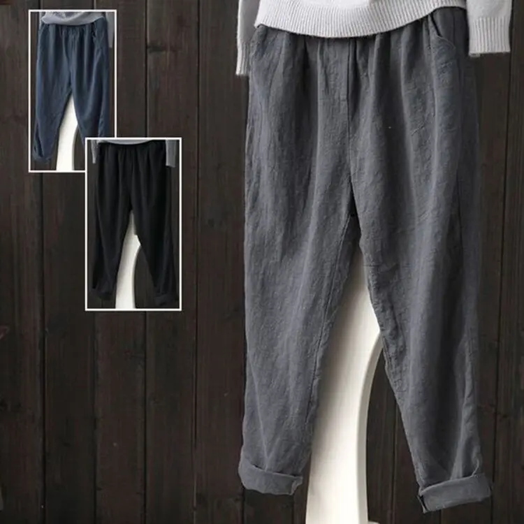 

Spring and Summer 2019 New Hanmin and Hemp Girls'Slacks, Loose and Leisure Hallen Pants, Flax and Radish Nine-minute Pants