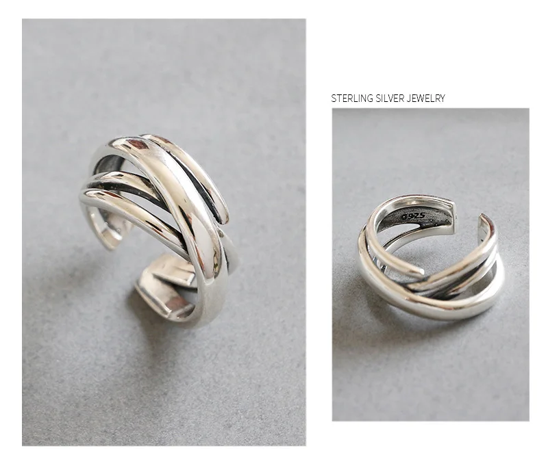 Модное 925 пробы Серебряное кольцо Ретро Линия Шпагат дизайн широкий диапазон поверхности популярные уникальные ювелирные изделия для женщин