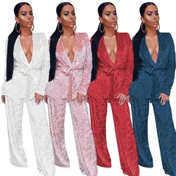 Adogirl Women Velvet 2 Piece Set Home Clothes Long Sleeve Lace Up Club Sexy Suit For Female Fitness Clothing Long Trouser Adogirl Women Velvet 2 Piece Set Home Clothes Long Sleeve Lace Up Club Sexy Suit For Female Fitness Clothing Long Trouser