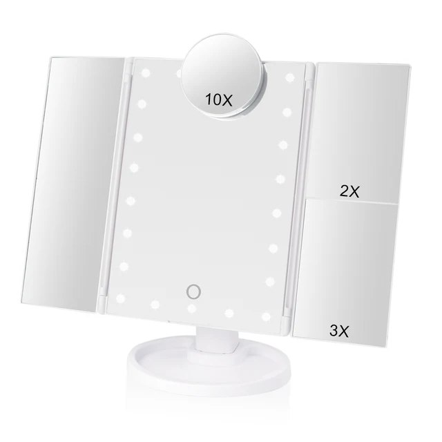 Makeup 22 LED Vanity Mirror with Lights 1X2X3X10X Magnification Glass Portable Touch Screen Make Up Mirror Flexible Compact Mirr 1