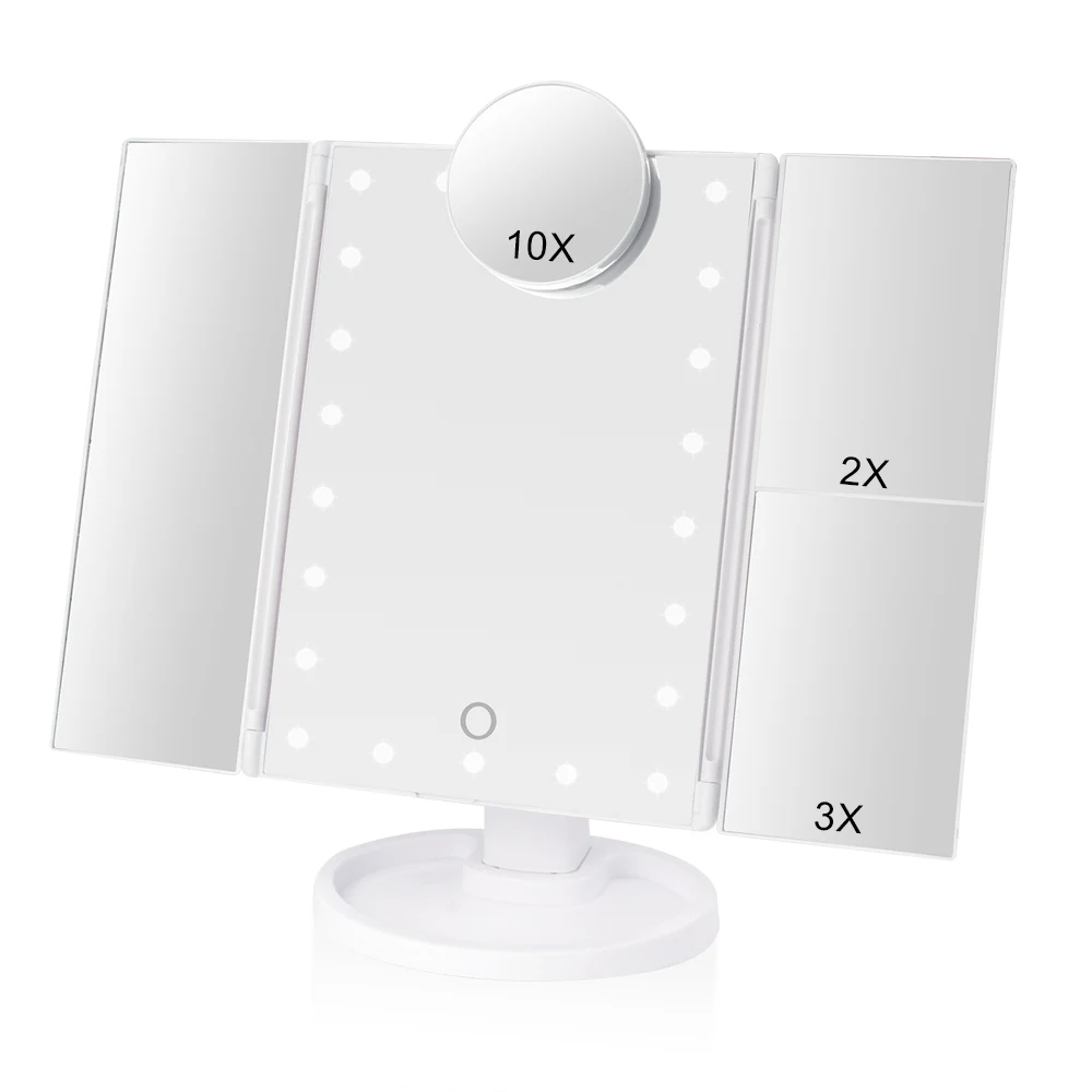 

Makeup 22 LED Vanity Mirror with Lights 1X2X3X10X Magnification Glass Portable Touch Screen Make Up Mirror Flexible Compact Mirr