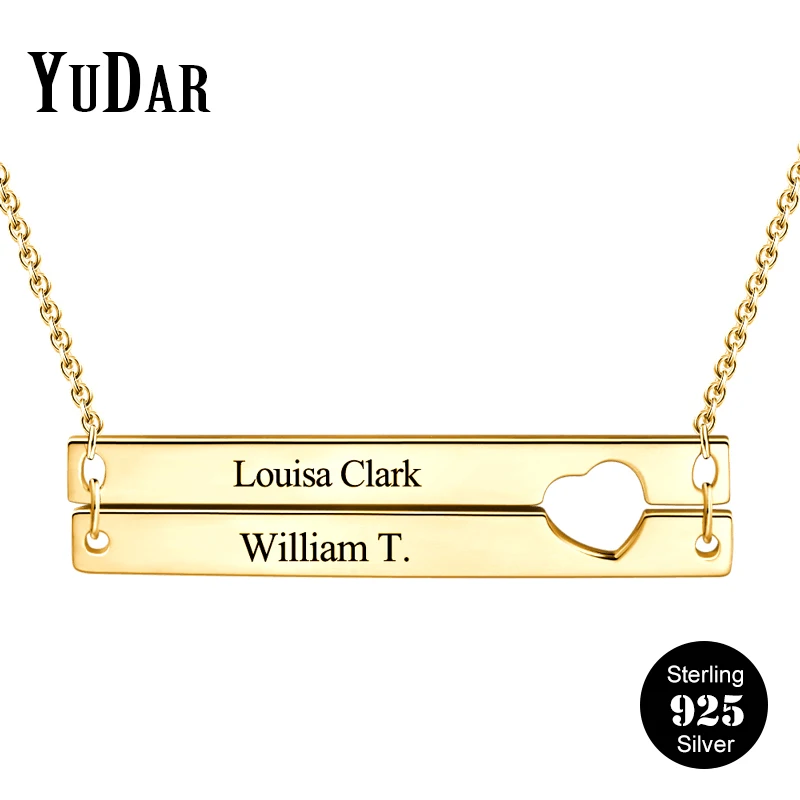 

925 Sterling Silver Personalized Necklace Heart Two Bars Engrave Coordinate Names Roma Numbers Gift for Lovers Friends YDS-1063
