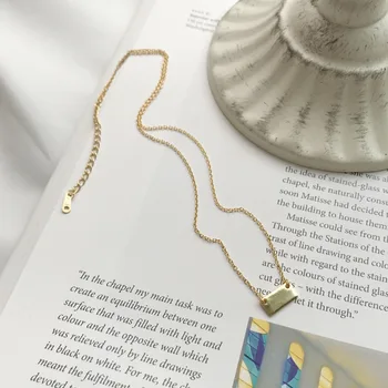 

minimalist Authentic 925 Sterling silver Gold Square Geometric Pendant Geometric necklace Fine Jewelry Women's TLx338