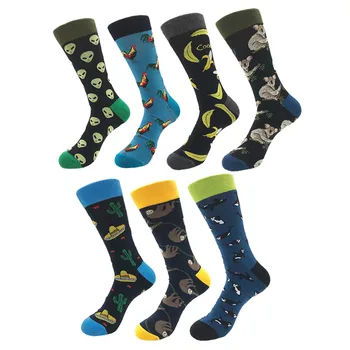 

Big Size Cotton Men's Socks Funny Animal Dog Elephant Monkey Sloth Bear Penguin Knee High Long Cool Skate Sock for Men
