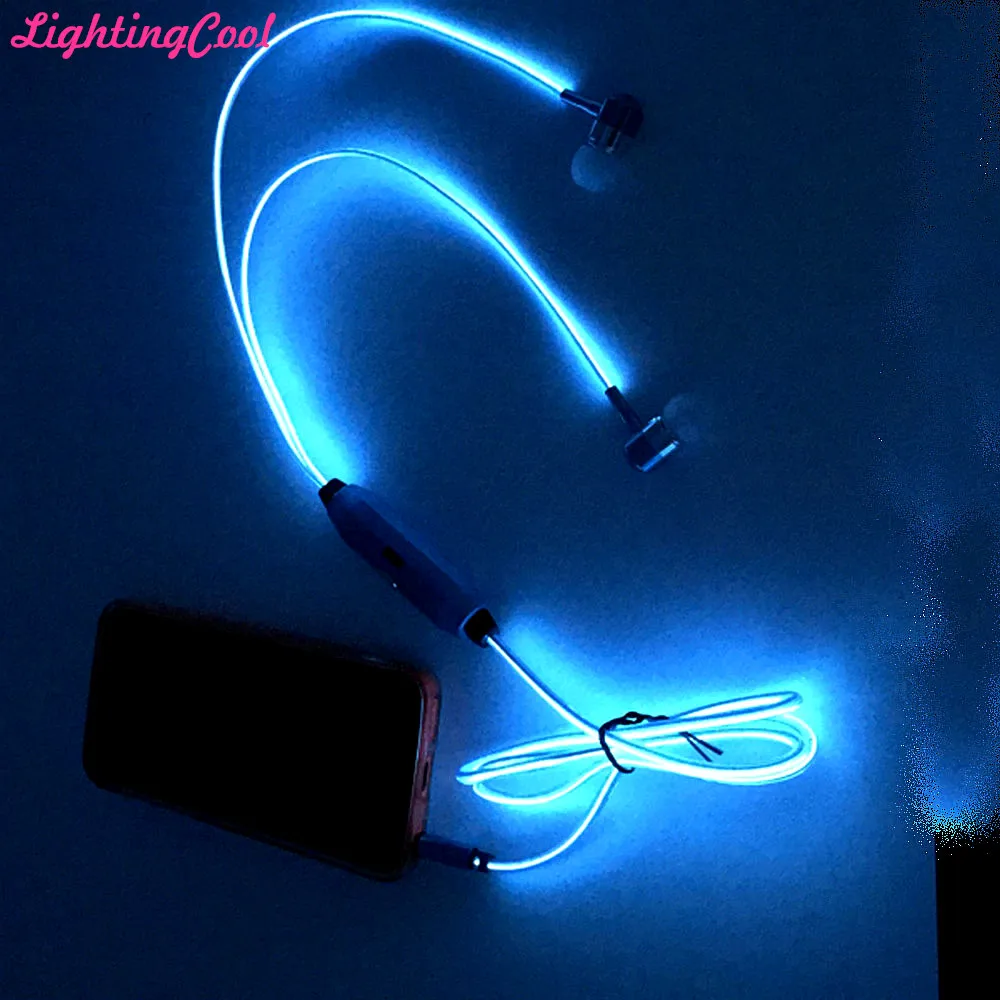 

2018 New Arrival Stereo glow-in-dark Earphone/EL Luminous headphones with MIC/flashing to music beat for IPHONE&Android phones