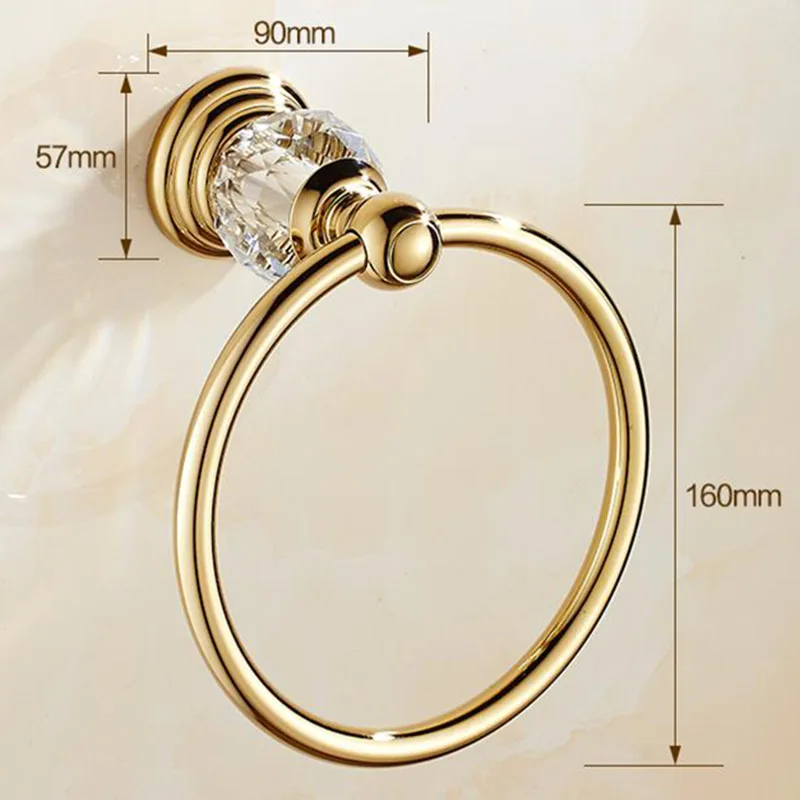 Кристалл Золотой Настенный полотенце кольцо латунь вешалка для полотенец в ванную полуизогнутая форма