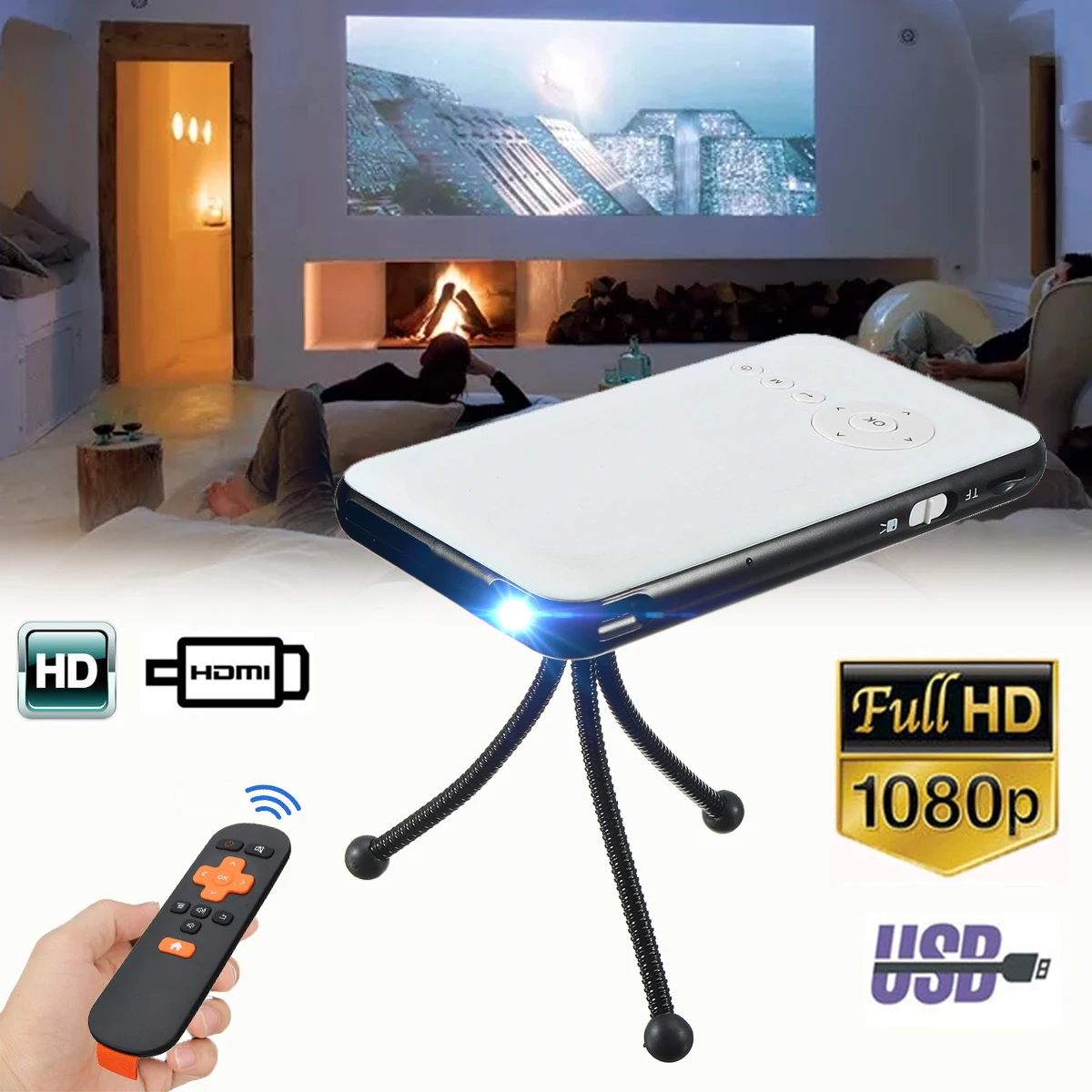 

Mini LED HD DLP Portable Projector Smart Home Theater Cinema Movie Video