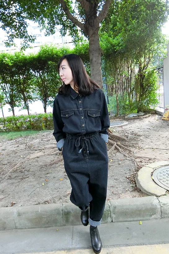 Women Sexy Black Denim Jumpsuit Romper Long Sleeve Wide Leg Loose Cross Pants Winter Autumn Jeans Jumpsuit Streetwear Overalls Women Sexy Black Denim Jumpsuit Romper Long Sleeve Wide Leg Loose Cross Pants Winter Autumn Jeans Jumpsuit Streetwear Overalls