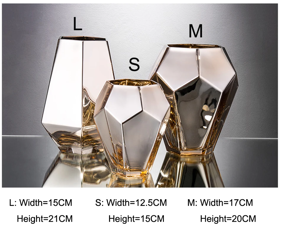 Современная цветная Алмазная стеклянная ваза с гальваническим покрытием, настольная большая ваза, сухие цветы, гидропоника, Геометрическая ваза, домашний Свадебный декор