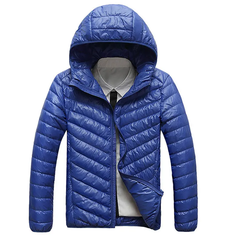 Новая Осенняя зимняя мужская куртка на утином пуху ультра светильник, куртки с капюшоном тонкого размера плюс, повседневная мужская теплая верхняя одежда, мужское Брендовое пальто