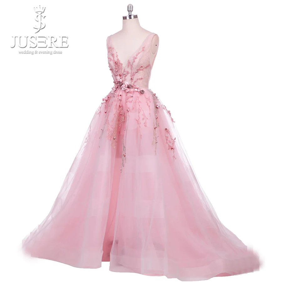 Тюлевое платье с V образным вырезом открытой спиной и шлейфом|evening dress|pink evening