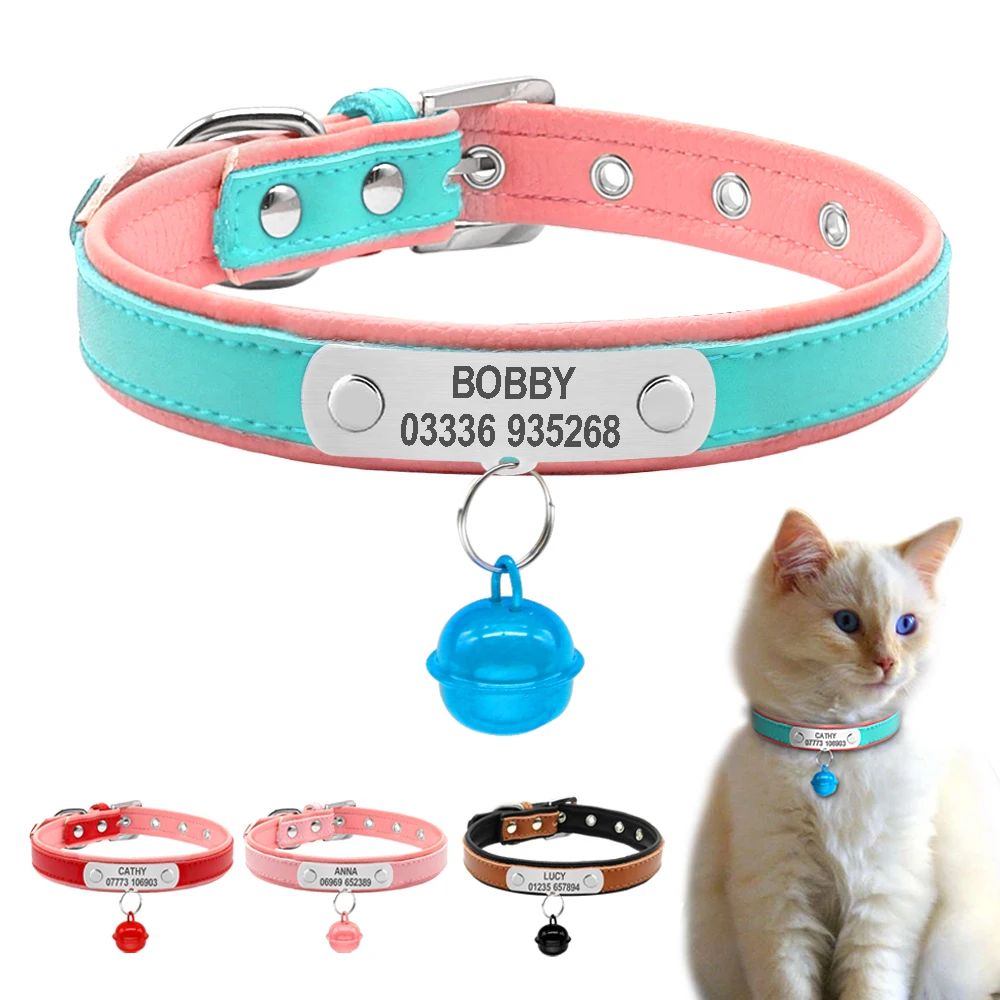 

Leather Dog Collars for Small Dog Adjustable Personalized Padded Pet Name ID Collar Customized For Small Medium Large Dogs Cats
