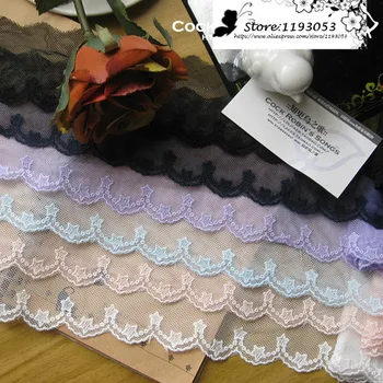 

5 Yard / lot Black white pink blue lace fabric decoration star embroidery cotton gauze veil wedding dress shoes accessory trim