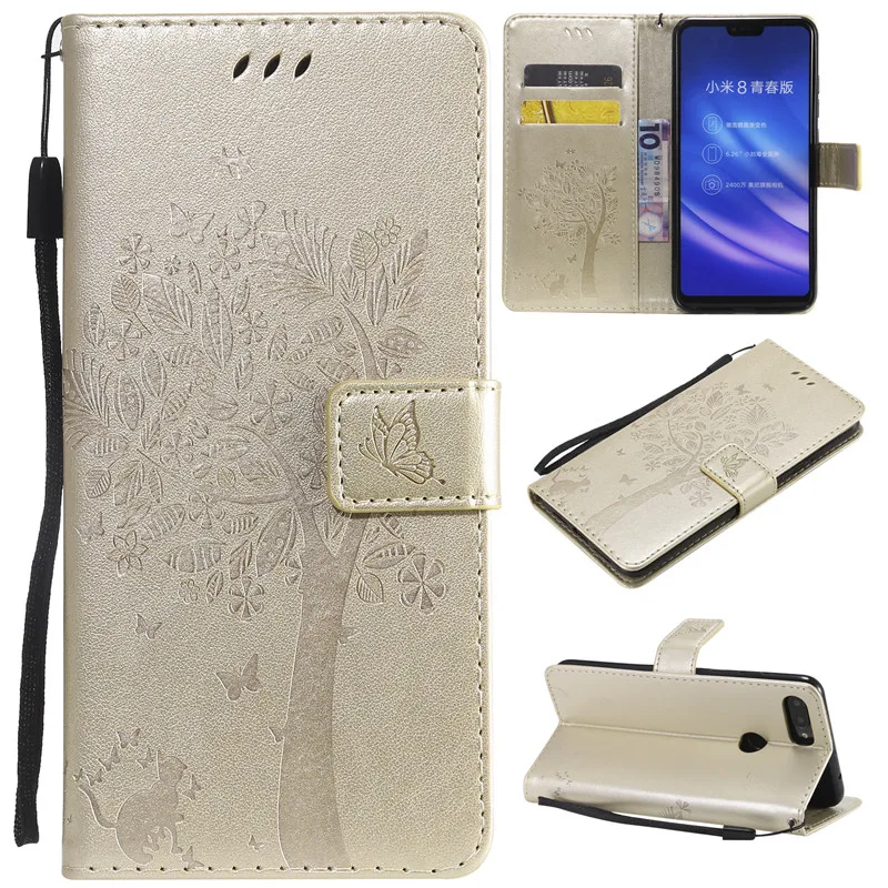 Magnetic PU Leather 3D Embossed Cat Tree Wallet Case For Xiaomi 8Lite Flip Wallet Phone Case Cover For Xiaomi 8Lite Case Coque (14)