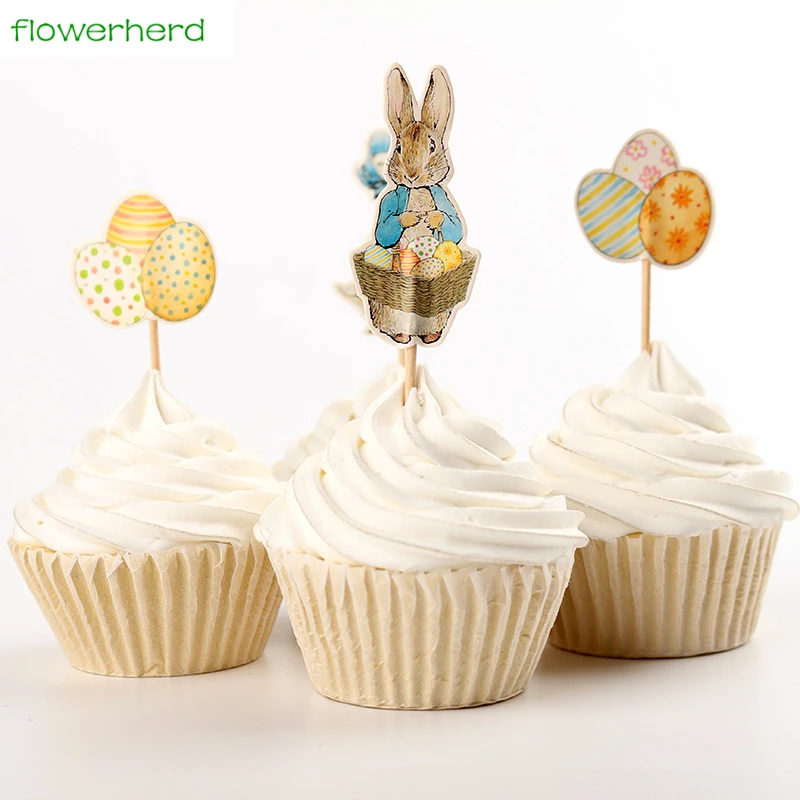 24pcs/lot Rabbit Eggs Chicken Cup Cake Topper Easter Day ...