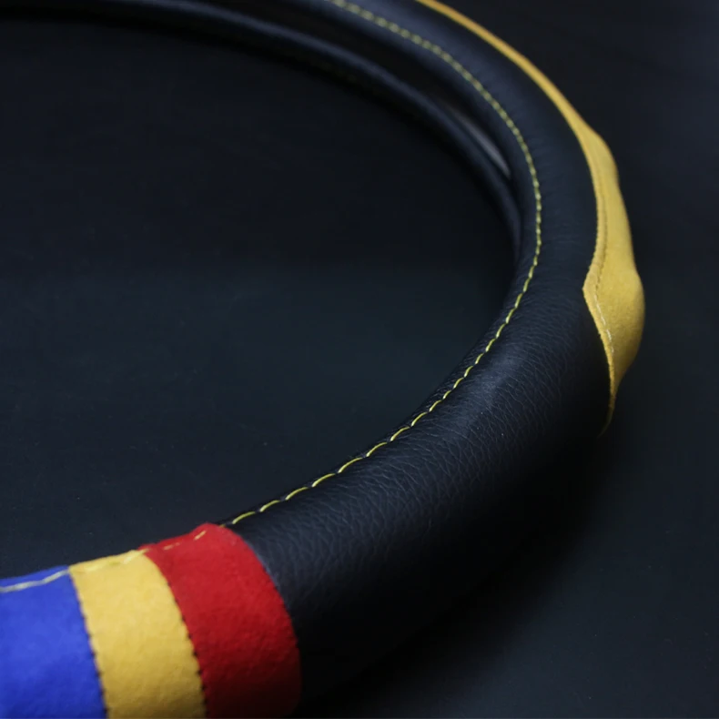 

Micro Fiber Leather Contrast Color Sports Steering Wheel Cover Steering Aid Wheel Protector Shell with Natural Rubber Liner F44