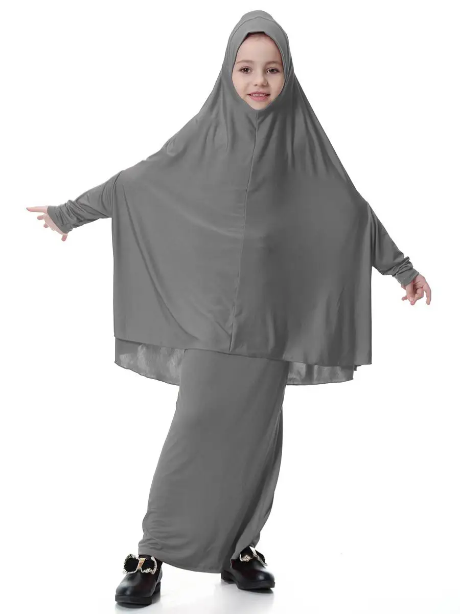 Islamic KIds Girls Abaya Muslim Milk Silk Dresses Burka Arab Prayer Maxi Kaftan