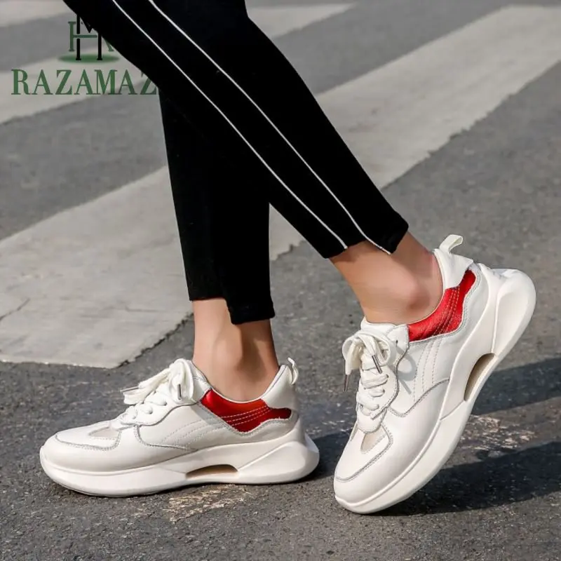 

RAZAMAZA Sneakers Women Genuine Leather High Quality Lace Up Casual Shoes Outdoor Daily Vulcanized Shoes Women Size 35-40