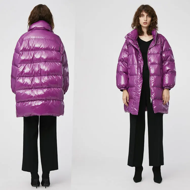 Purple Loose Down Jacket Fashion Thin Thick Winter Feather Jacket Coat Women Long Section Collar Casual Warm Overcoat Female 260