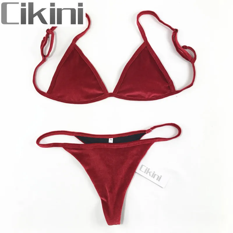 

Velvet Bikini Set 2017 Women Swimsuit Monokini Bodysuit Swimming Suit Bathing Suits Swim Halter Thong Beach Swimwear Cikini