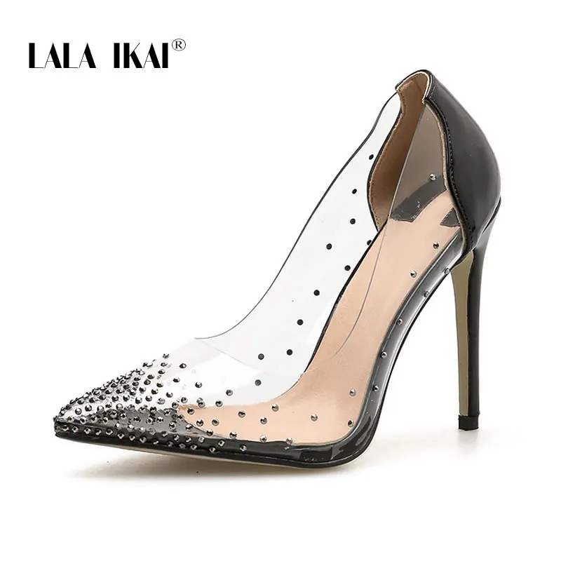 LALA IKAI Rhinestone Women Pumps Wedding Shoes Spring Summer High Heels PVC Sexy Party Shoes Chaussures Femme 014C3721-4