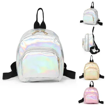 

2018 Girl fashion Laser Leather School Bag Backpack Satchel Women Trave Shoulder Wild Solid color Practical bag
