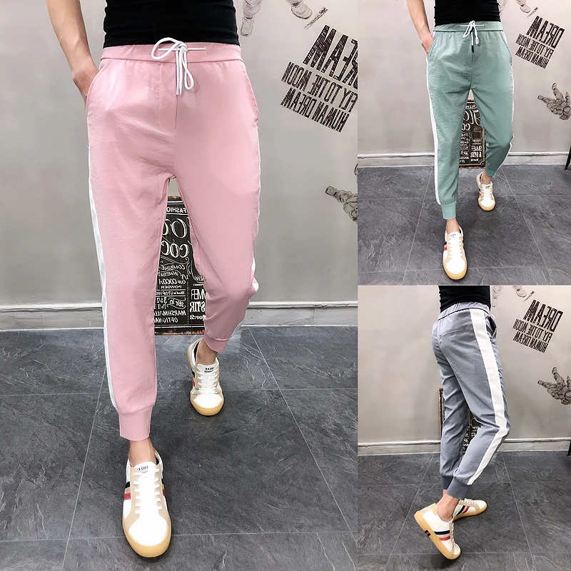 

Cotton track baggy Pants trousers men Male 2019 Thin Section Pants Male Banded Pants Trend joggers sweatpants