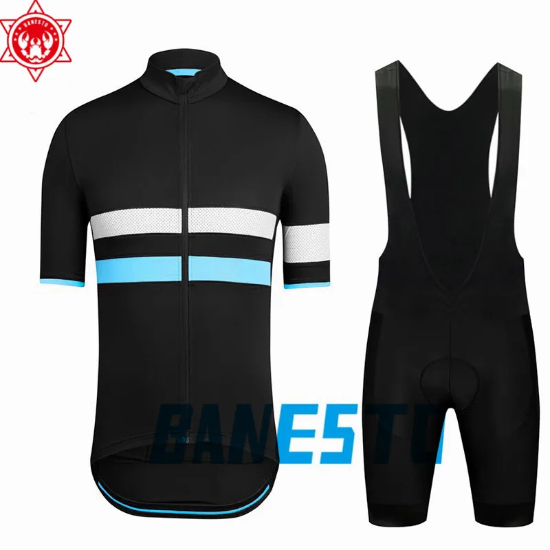 

2018 Banesto High quality Rapha Cycling Clothing Fluorescent Blue and white Clothes Wear Cycling Sportswear Black straps