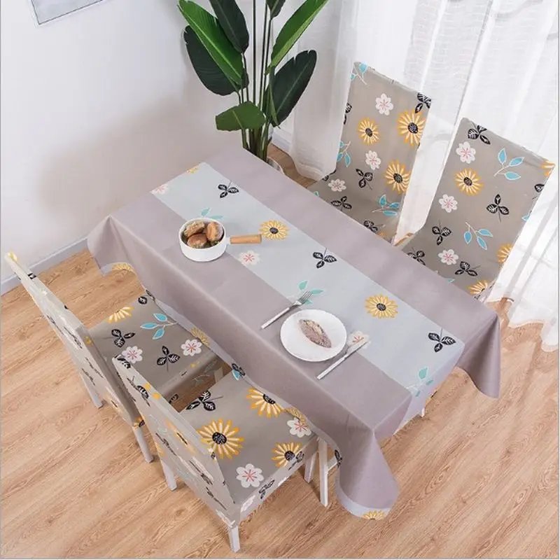 Linen Cotton Floral Print Home Kitchen Party Tablecloth Set Suit Table-cloth Rectangular Table Cloth Elastic Strech Chair Cover