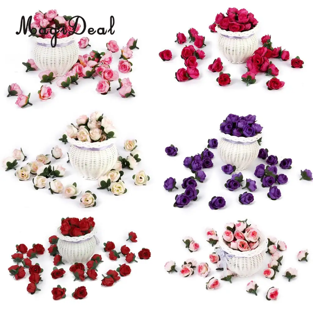 MagiDeal Lifelike 50Pcs/Lot 3cm Artificial Silk Roses Flower Heads Craft for Wedding Headbands Hat Card Photo Albums Party Decor