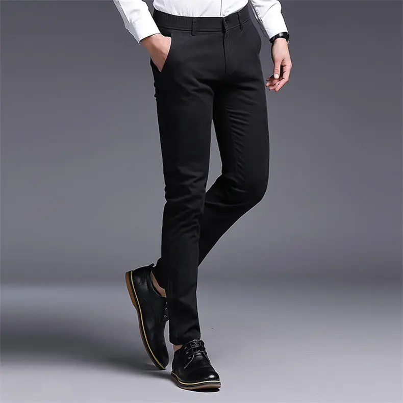 2018 Autumn New Fashion Pants Men Slim Fit Classic Casual Mens Pants Full Length Male Pants Black Blue Cream Plus Size 38 40-02