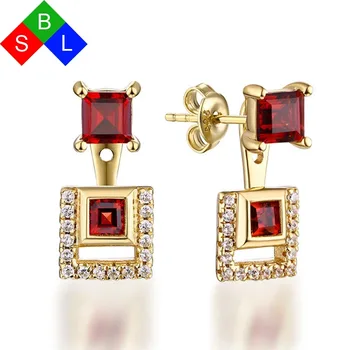 

BSL Real 925 Sterling Silver Fine Jewelry Pretty Square Shape Natural Red Gemstone Garnet Earrings For Women Gift