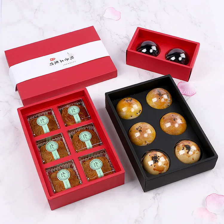 

2019 New Black/Red Mooncake Containers Gift Packaging Boxes Baking Food Holders Mooncake Macaron Cake Packaging Paper Boxes Dec