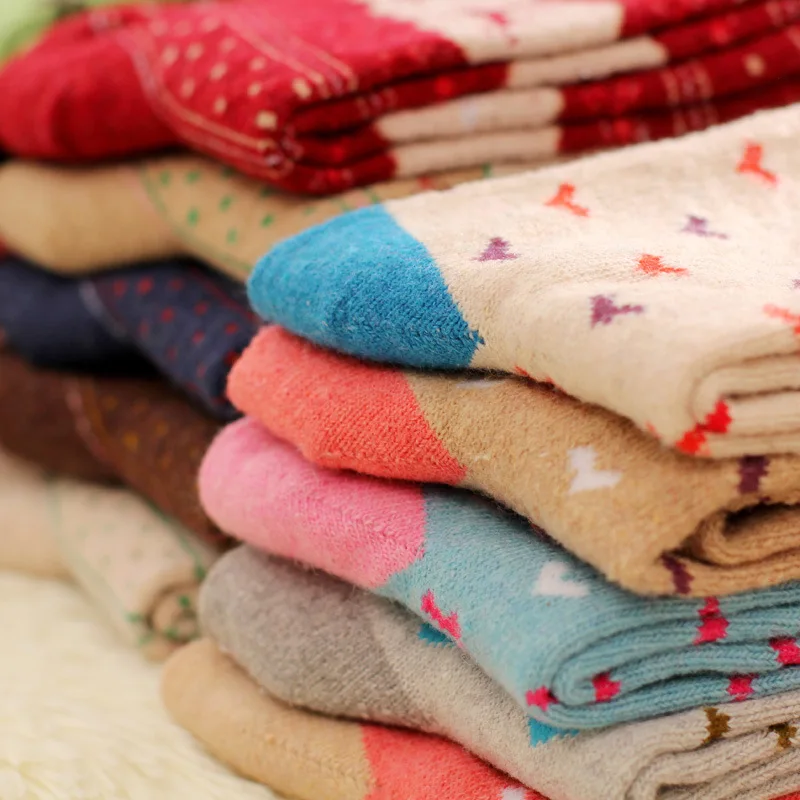 5Pairs/Lot Women Winter Thicken Warm Rabbit Wool Socks Female Thermal Snowflake Cotton Socks Woman Cartoon Animal Pattern Socks