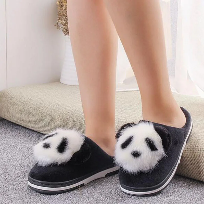 

Pregnant Women Casual Flats Plush Slippers Shoes Shallow Cartoon Printed Thicken Bottom Non-slip Winter Warm Fur Slippers