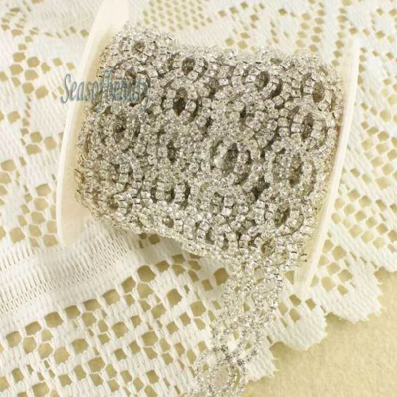 1 Yard 1.9cm Stunning Crystal Silver Rhinestone Trim Costume Chain Applique Sewing Trim R2168