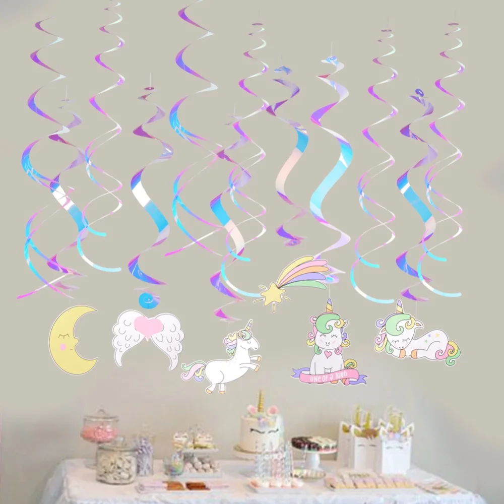 

Set of 12 Rainbow Sparkling Unicorn Party Ceiling Hanging Swirls Spirals Kids 1st Birthday Party Baby Shower