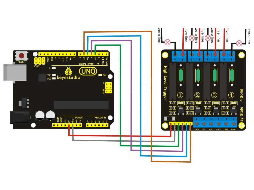 Keyestudio четырехканальный твердотельный модуль реле для Arduino